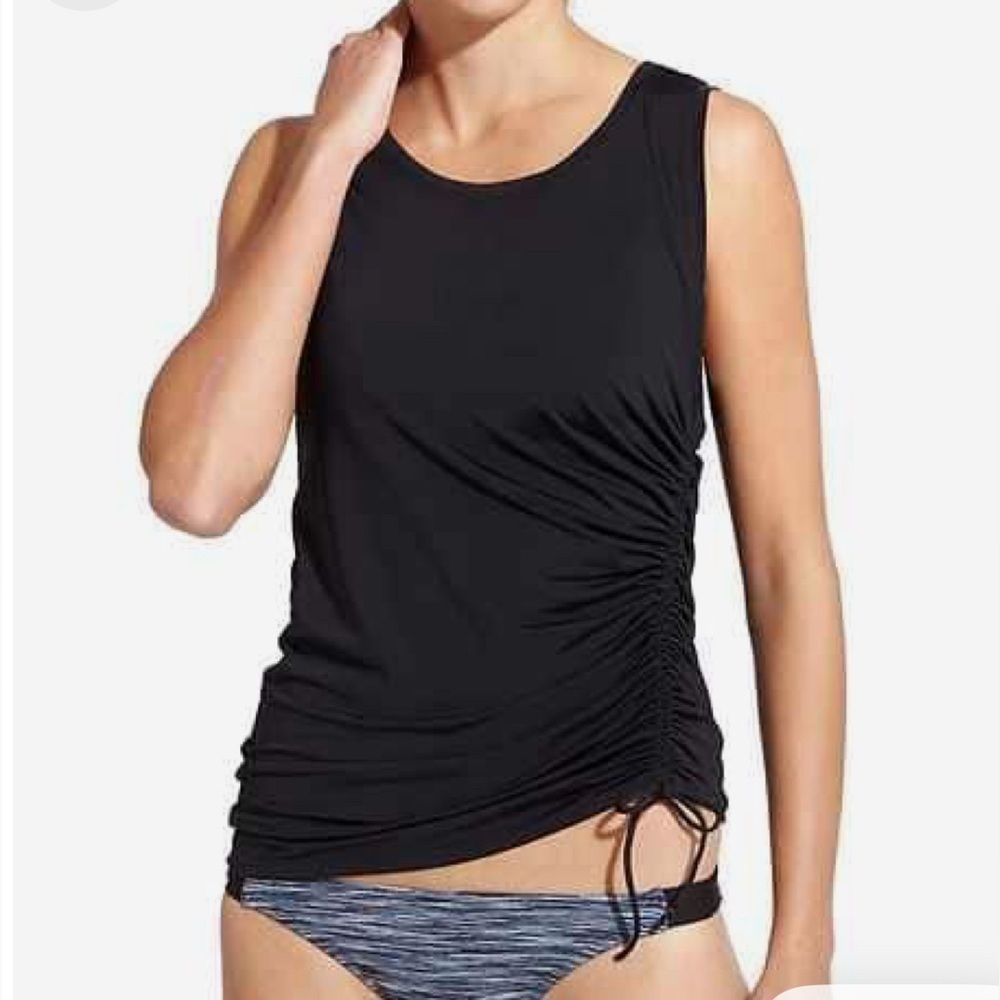 Athleta Black Rashguard Swim Top Asymmetrical Scrunch Side Womens Sz XXS